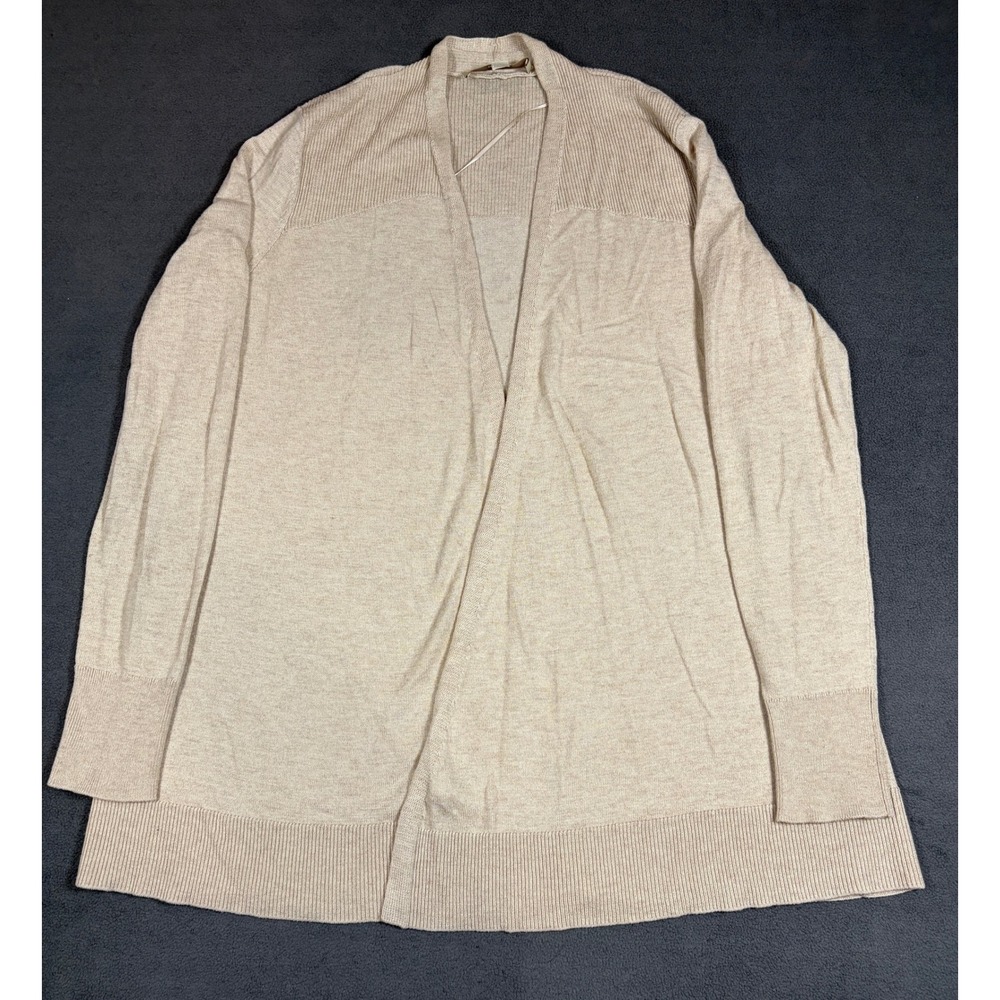 LOFT Cardigan Sweater Womens Size S Beige Open Front Ribbed Knit Wool Blend